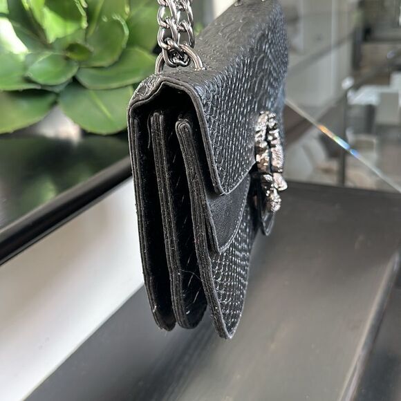 New python embossed vegan leather shoulder handbag purse gun metal designer-like - Picture 5 of 11